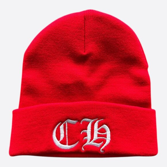 Chrome Hearts Red & White CH Logo Embroidered Beanie - Picture 1 of 6